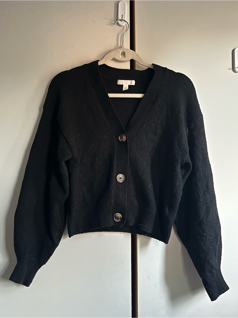 H&M Black Button-Front Cropped Cardigan